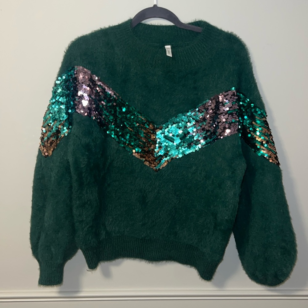 Green Oversized Sequined Sweater